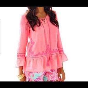 Lilly Pulitzer Pink Tallulah Tassle BellSleeveTop
